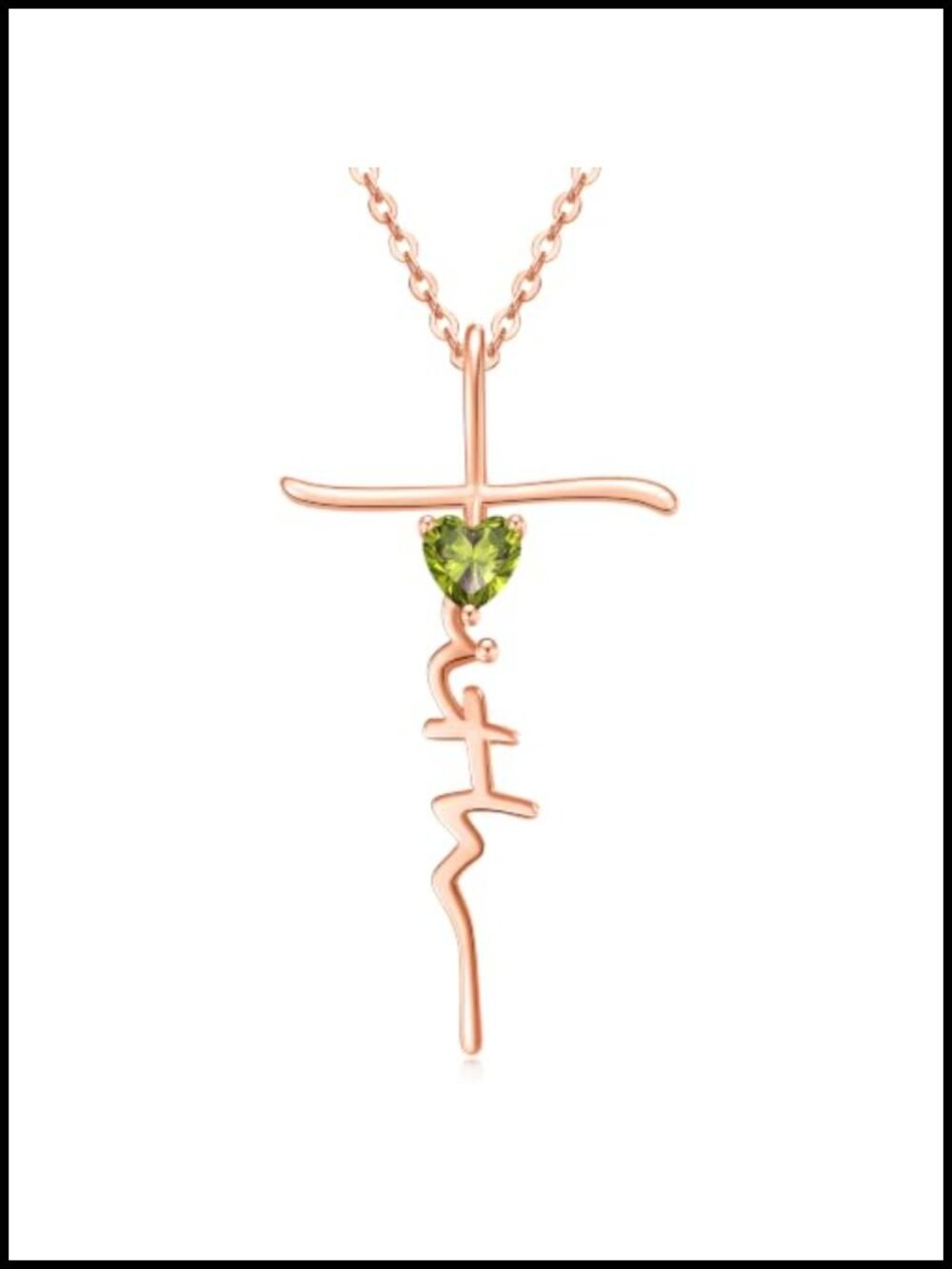 Rose Gold Plated Cross Heart Birthstone Pendant Necklace 18 in Christian Gift